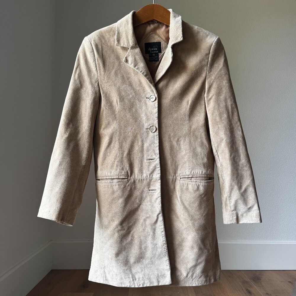Dennis Basso Vintage Tan Suede Coat Ethically Made in USA Y2K Tailored Fit XS